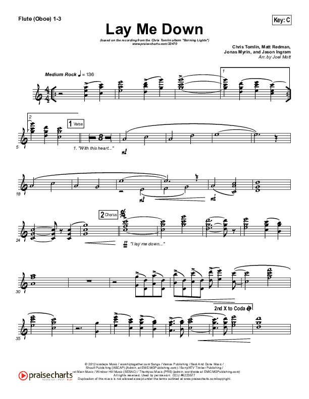 Lay Me Down Flute/Oboe 1/2/3 (Chris Tomlin)