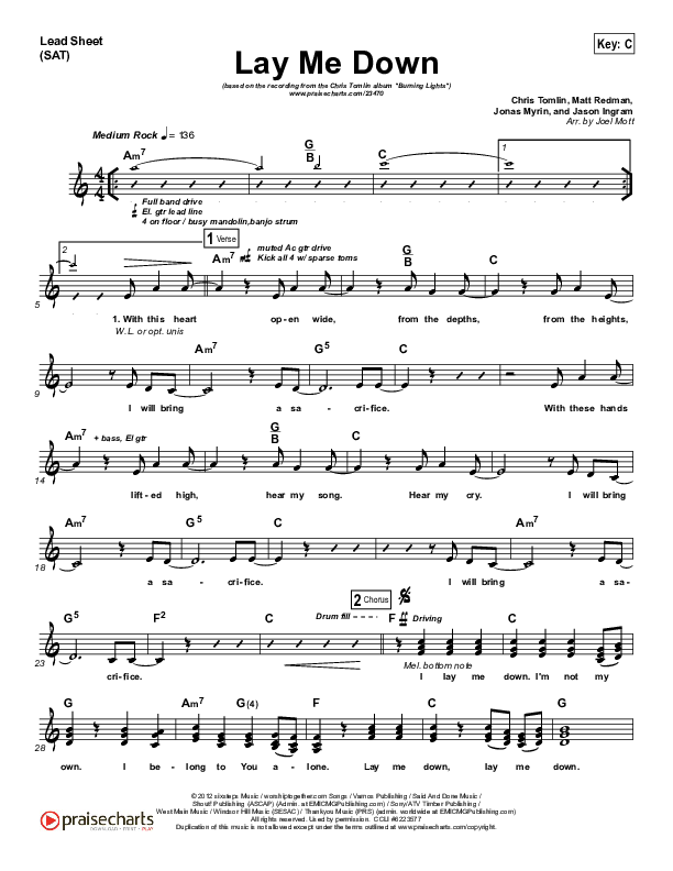Lay Me Down Lead Sheet (SAT) (Chris Tomlin)