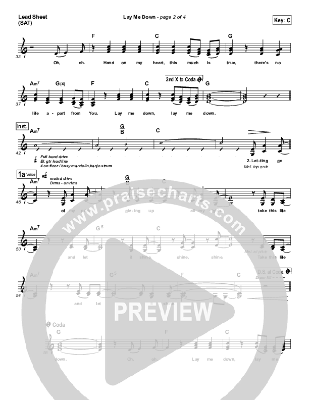 Lay Me Down Lead Sheet (SAT) (Chris Tomlin)