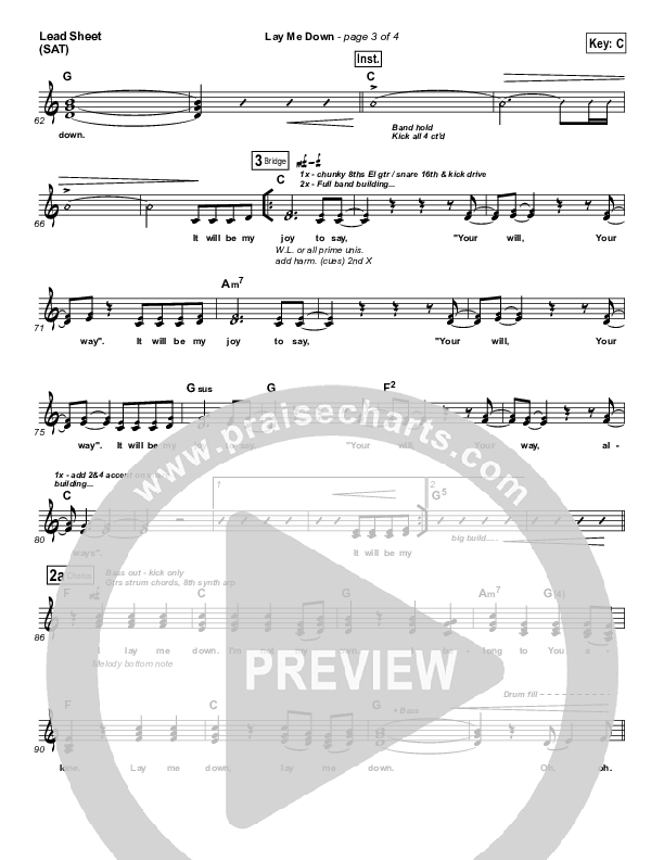 Lay Me Down Lead Sheet (SAT) (Chris Tomlin)