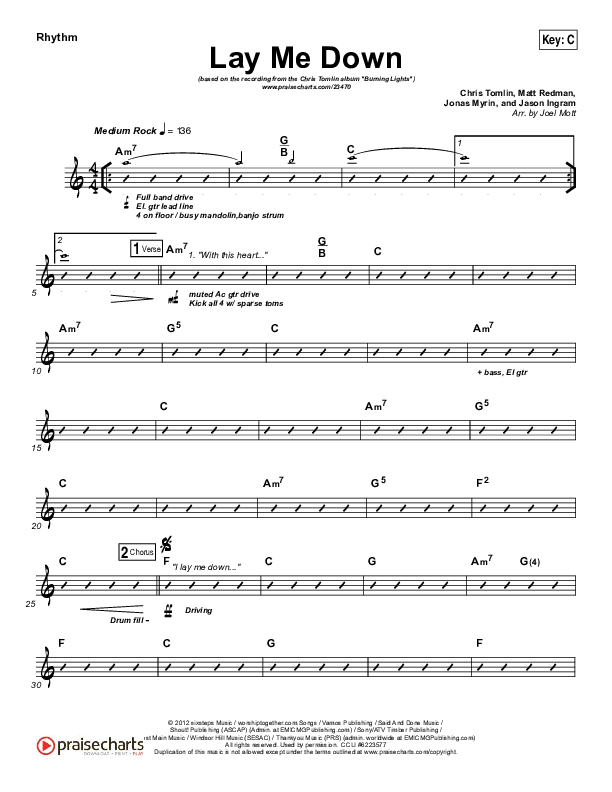 Lay Me Down Rhythm Chart (Chris Tomlin)