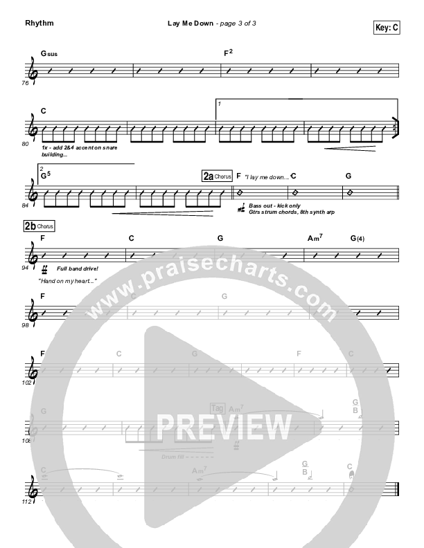 Lay Me Down Rhythm Chart (Chris Tomlin)