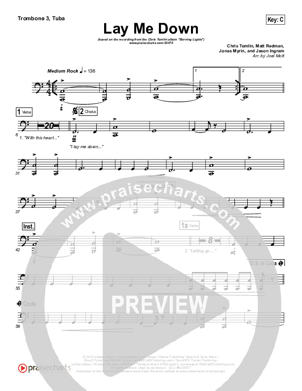 Lay Me Down Trombone 3/Tuba (Chris Tomlin)