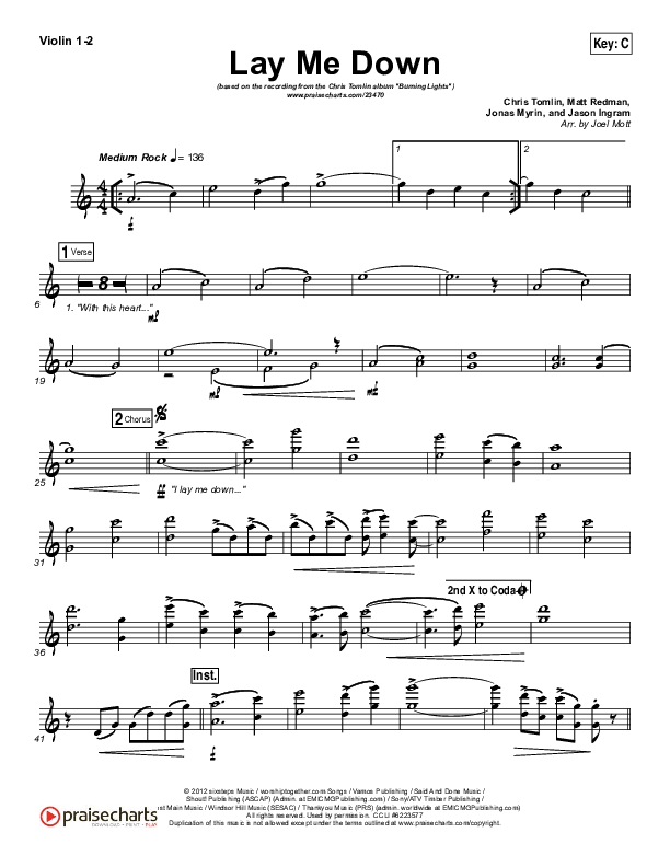 Lay Me Down Violin 1/2 (Chris Tomlin)