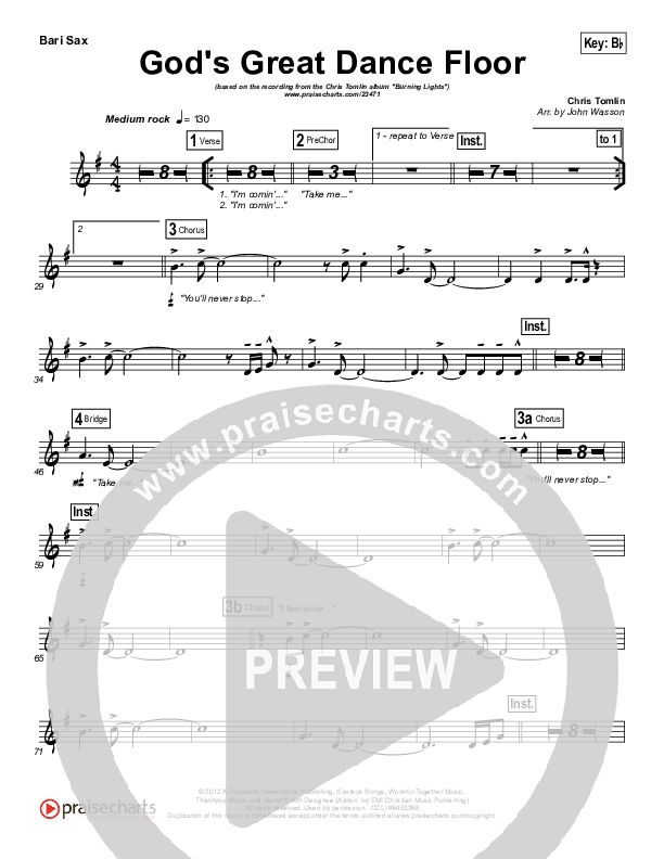 God's Great Dance Floor Bari Sax (Chris Tomlin / Passion)