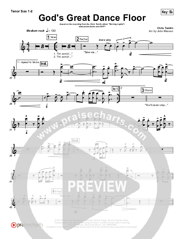 God's Great Dance Floor Tenor Sax 1/2 (Chris Tomlin / Passion)