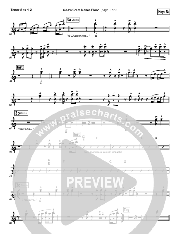 God's Great Dance Floor Tenor Sax 1/2 (Chris Tomlin / Passion)