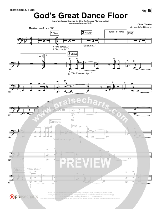 God's Great Dance Floor Trombone 3/Tuba (Chris Tomlin / Passion)