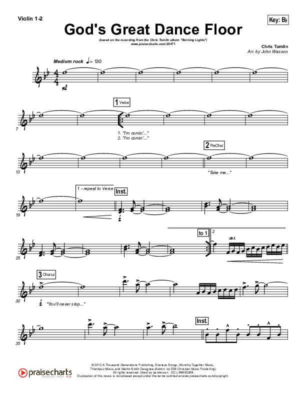 God's Great Dance Floor Violin 1/2 (Chris Tomlin / Passion)