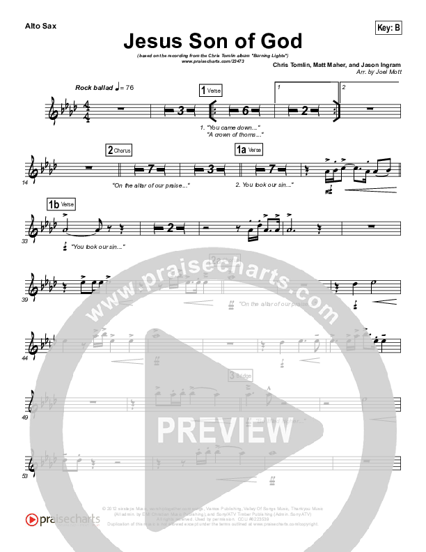 Jesus Son Of God Alto Sax (Chris Tomlin)