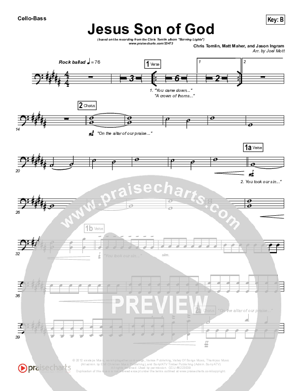 Jesus Son Of God Cello/Bass (Chris Tomlin)