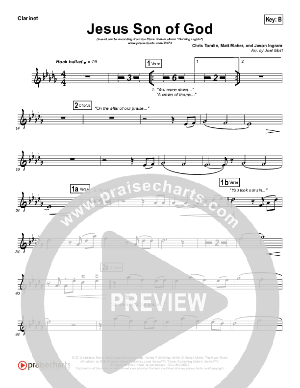 Jesus Son Of God Clarinet (Chris Tomlin)