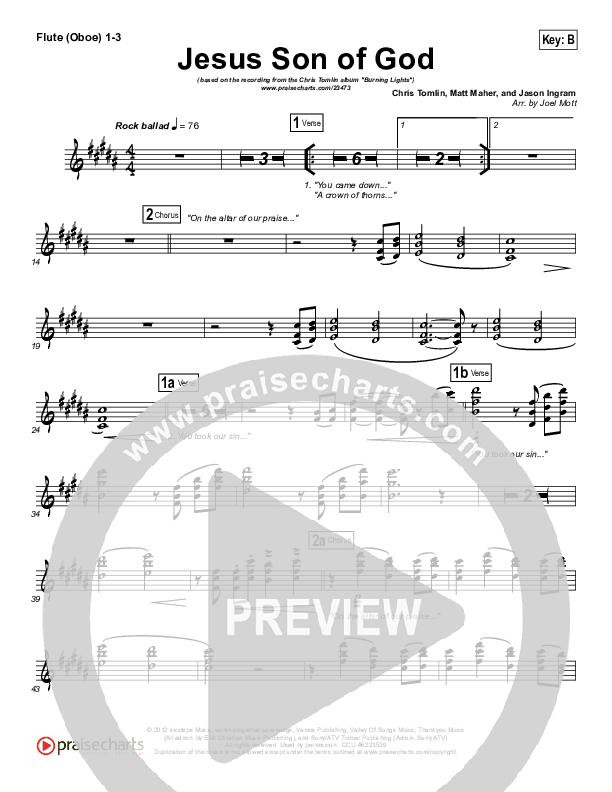Jesus Son Of God Flute/Oboe 1/2/3 (Chris Tomlin)