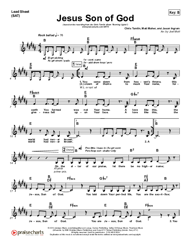 Jesus Son Of God Lead Sheet (SAT) (Chris Tomlin)