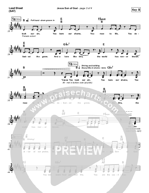 Jesus Son Of God Lead Sheet (SAT) (Chris Tomlin)