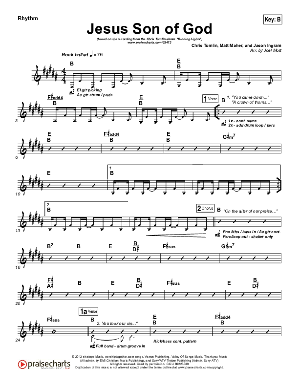 Jesus Son Of God Rhythm Chart (Chris Tomlin)