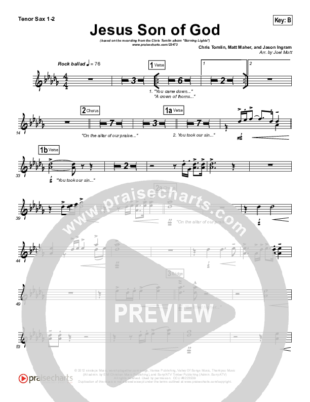 Jesus Son Of God Tenor Sax 1/2 (Chris Tomlin)