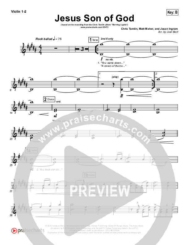 Jesus Son Of God Violin 1/2 (Chris Tomlin)