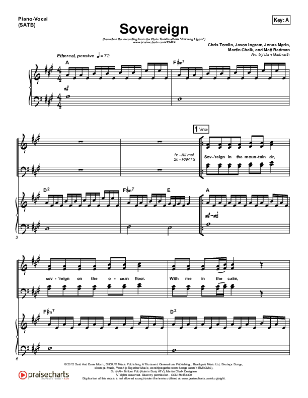 Sovereign Piano/Vocal (SATB) (Chris Tomlin)
