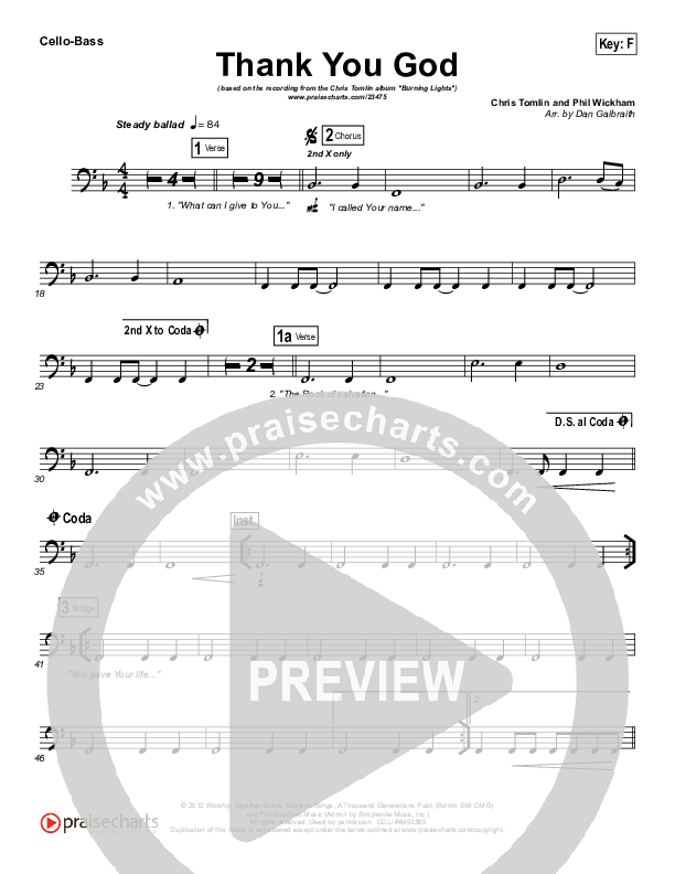 Thank You God Cello/Bass (Chris Tomlin)