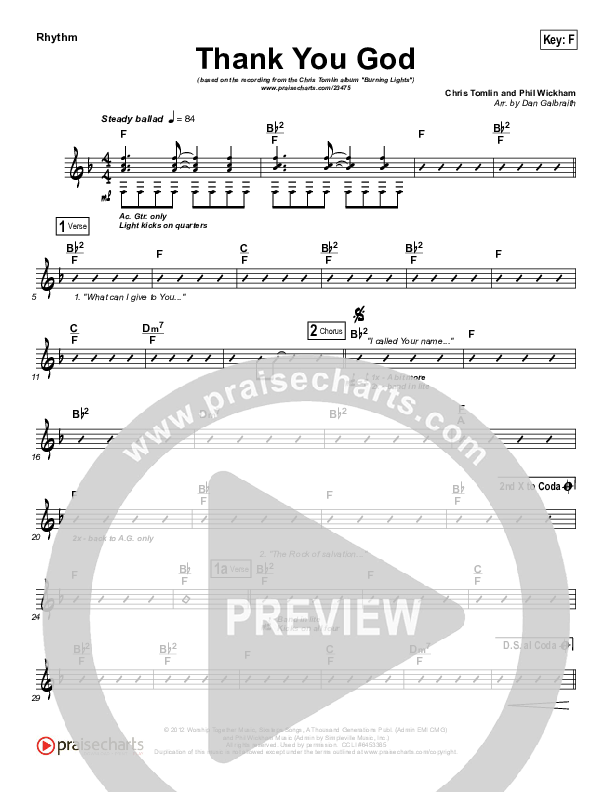 Thank You God Rhythm Chart (Chris Tomlin)