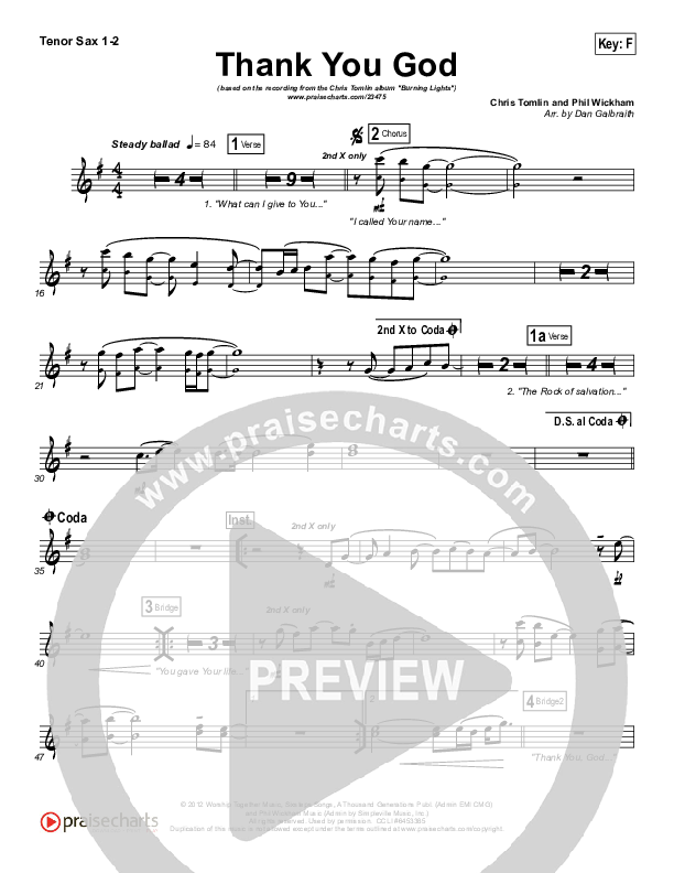 Thank You God Tenor Sax 1/2 (Chris Tomlin)