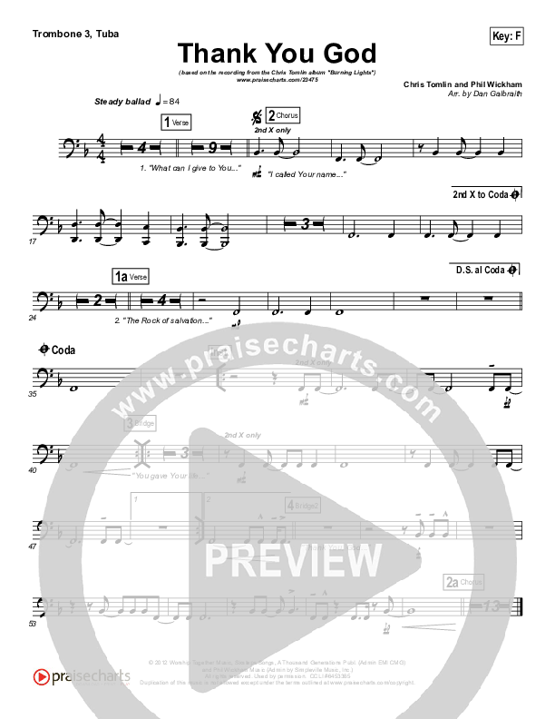 Thank You God Trombone 3/Tuba (Chris Tomlin)
