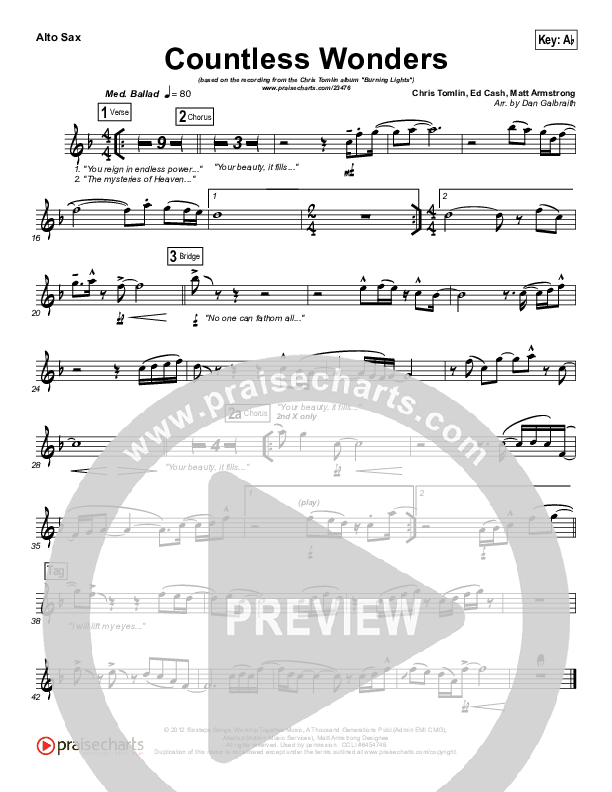 Countless Wonders Alto Sax (Chris Tomlin)