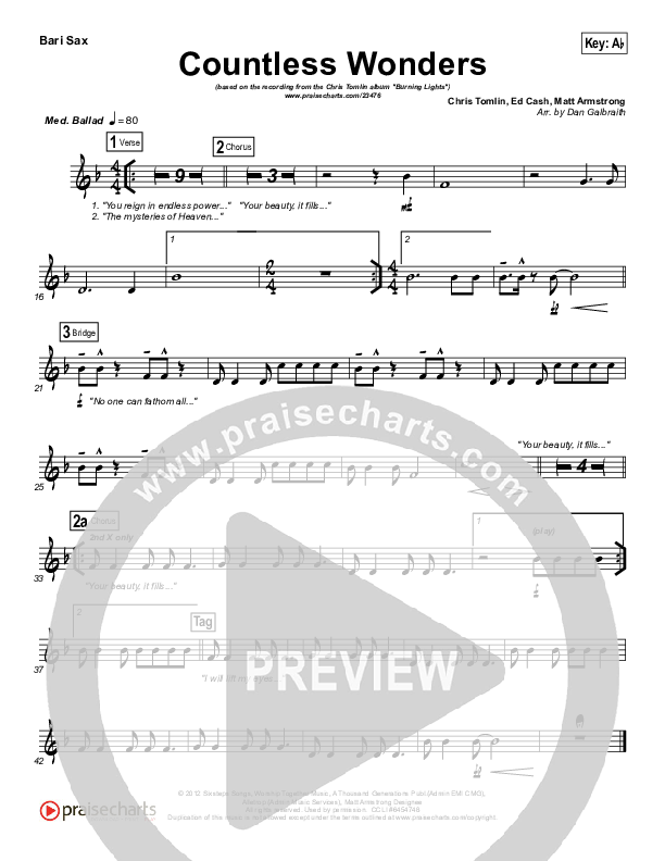 Countless Wonders Bari Sax (Chris Tomlin)