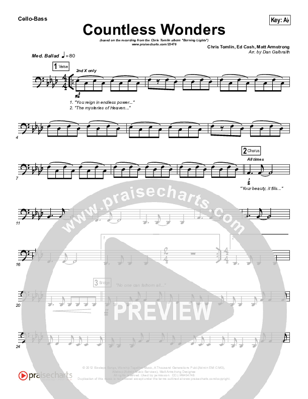 Countless Wonders Cello/Bass (Chris Tomlin)