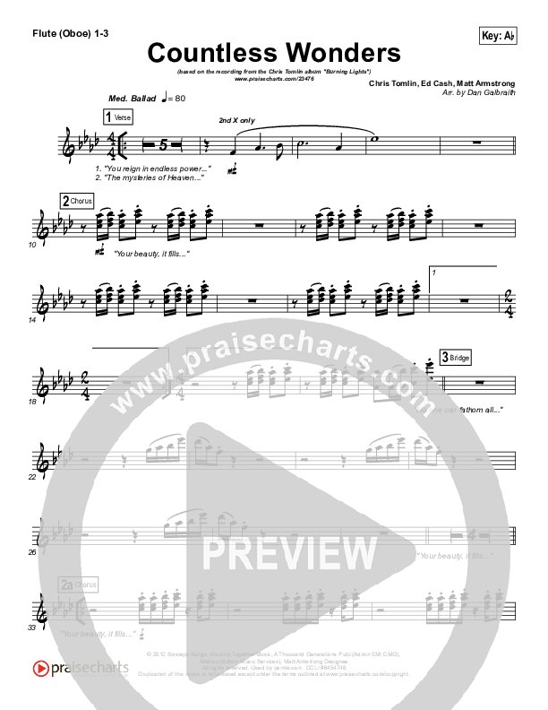 Countless Wonders Flute/Oboe 1/2/3 (Chris Tomlin)