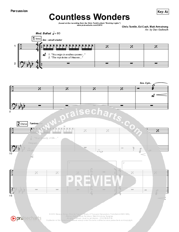 Countless Wonders Percussion (Chris Tomlin)