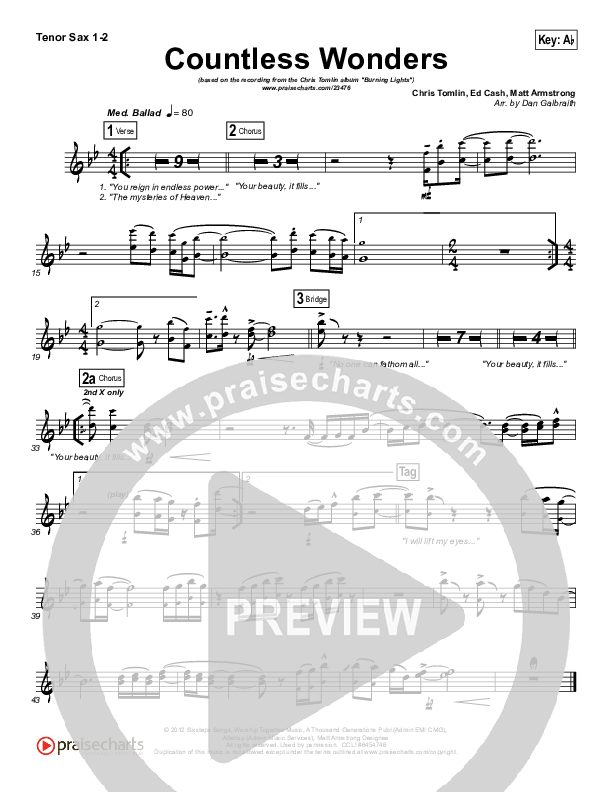 Countless Wonders Tenor Sax 1/2 (Chris Tomlin)