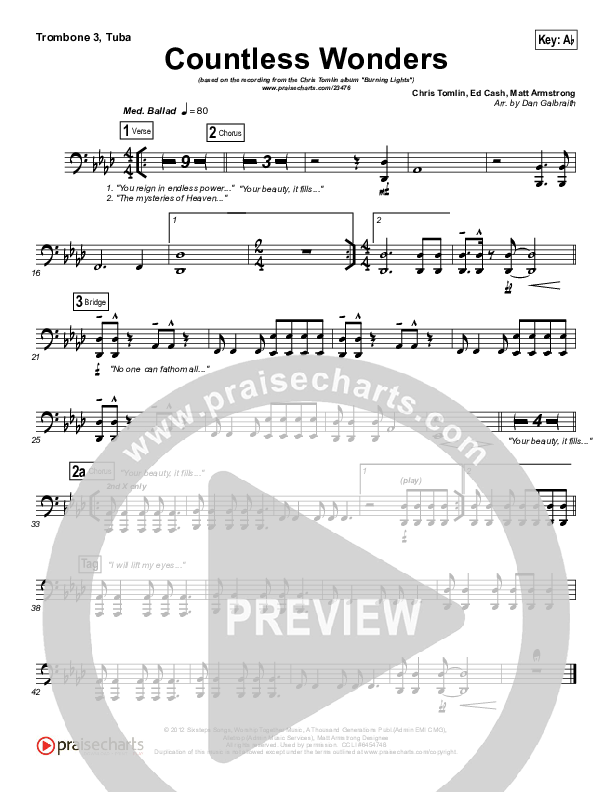 Countless Wonders Trombone 3/Tuba (Chris Tomlin)