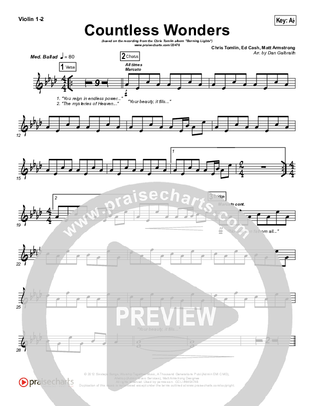 Countless Wonders Violin 1/2 (Chris Tomlin)