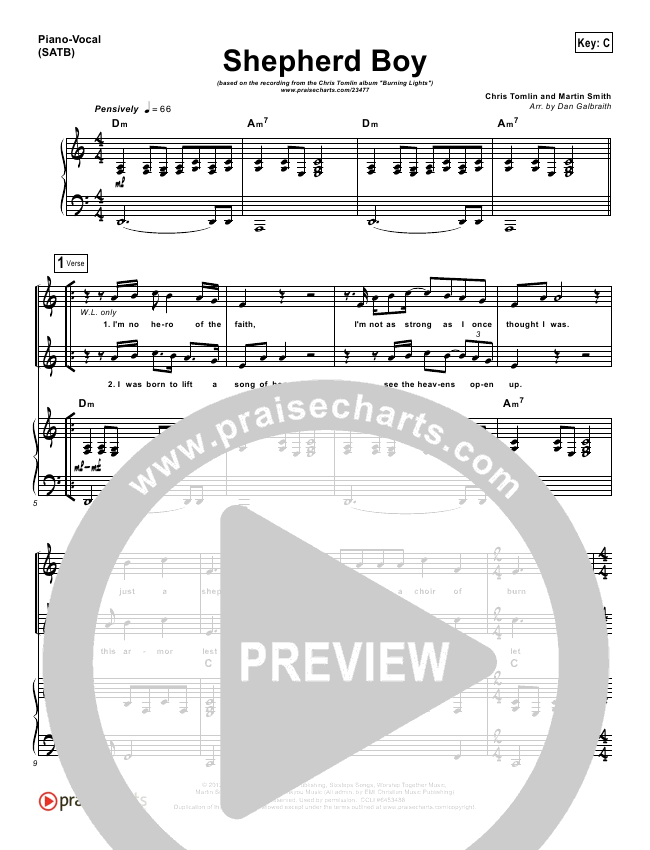 Shepherd Boy Sheet Music PDF (Chris Tomlin) PraiseCharts