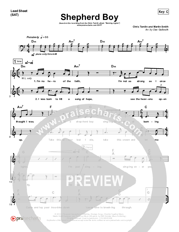 Shepherd Boy Lead Sheet (SAT) (Chris Tomlin)