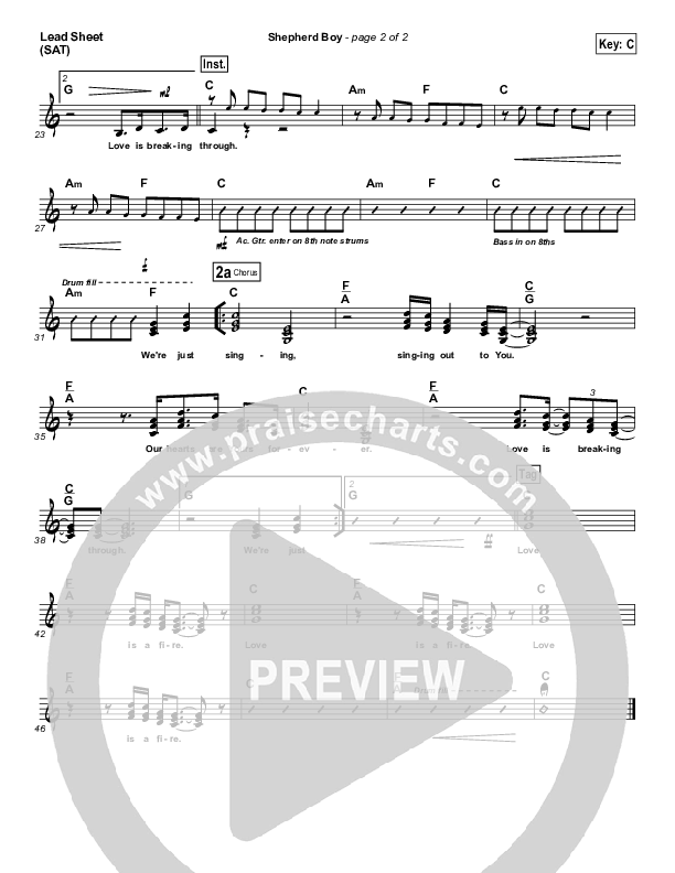 Shepherd Boy Lead Sheet (SAT) (Chris Tomlin)
