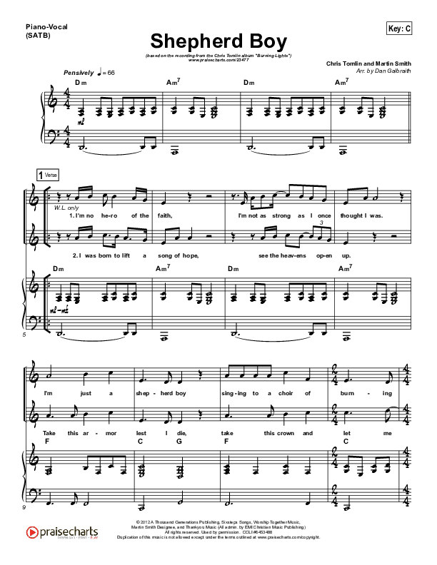 Shepherd Boy Piano/Vocal (SATB) (Chris Tomlin)