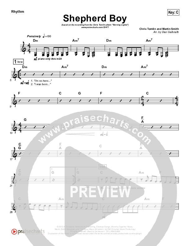 Shepherd Boy Rhythm Chart (Chris Tomlin)