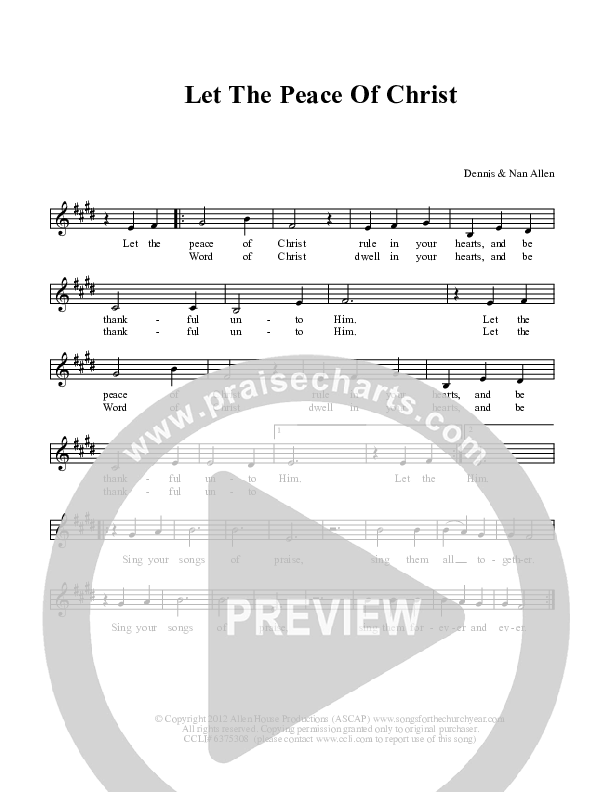 Let The Peace Of Christ Lead Sheet (Dennis Allen / Nan Allen)