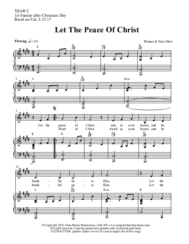 Let The Peace Of Christ Piano/Vocal (Dennis Allen / Nan Allen)