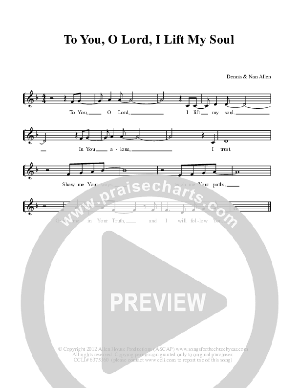 To You O Lord I Lift My Soul Lead Sheet (Dennis Allen / Nan Allen)