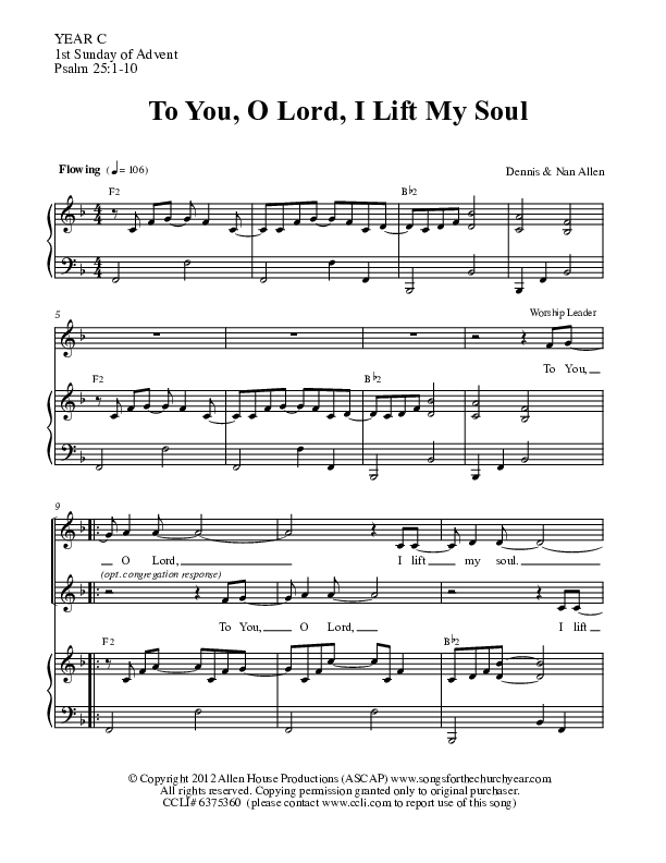 To You O Lord I Lift My Soul Piano/Vocal (Dennis Allen / Nan Allen)