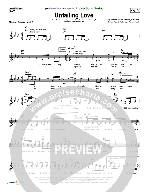 Unfailing Love Lead Sheet (SAT) (Chris Tomlin)
