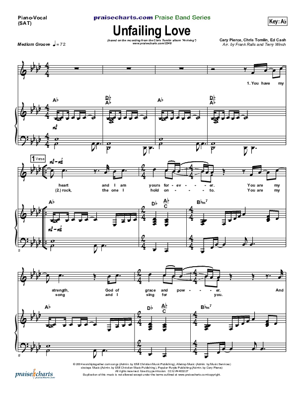 Unfailing Love Piano/Vocal (SAT) (Chris Tomlin)
