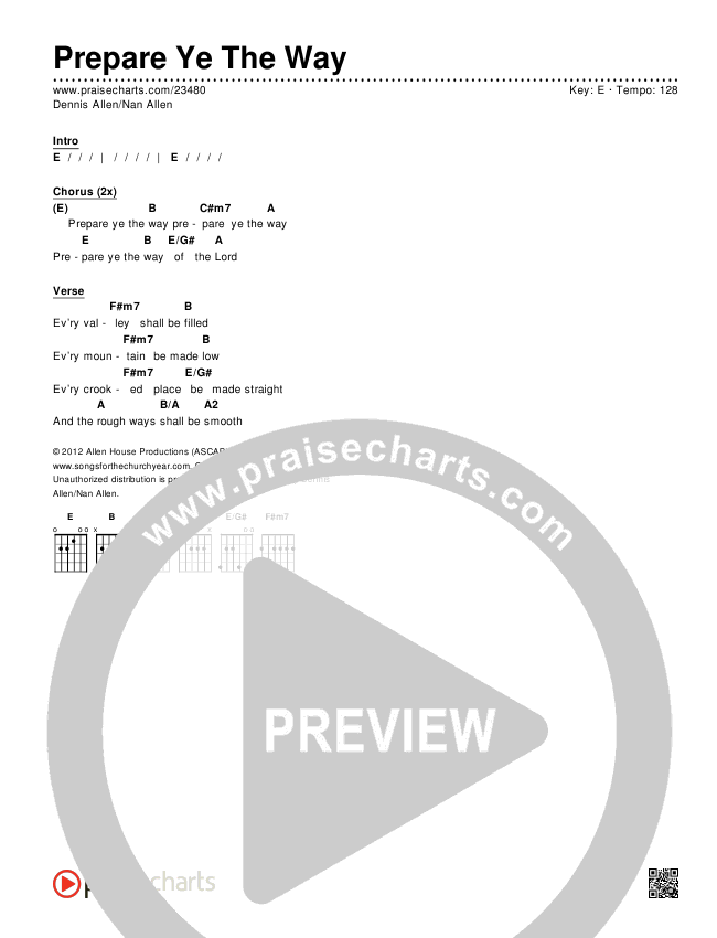 Prepare Ye The Way Chords & Lyrics (Dennis Allen / Nan Allen)