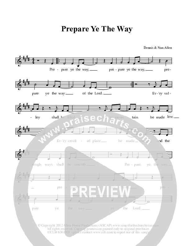 Prepare Ye The Way Lead Sheet (Dennis Allen / Nan Allen)