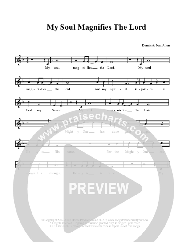 My Soul Magnifies The Lord Lead Sheet (Dennis Allen / Nan Allen)