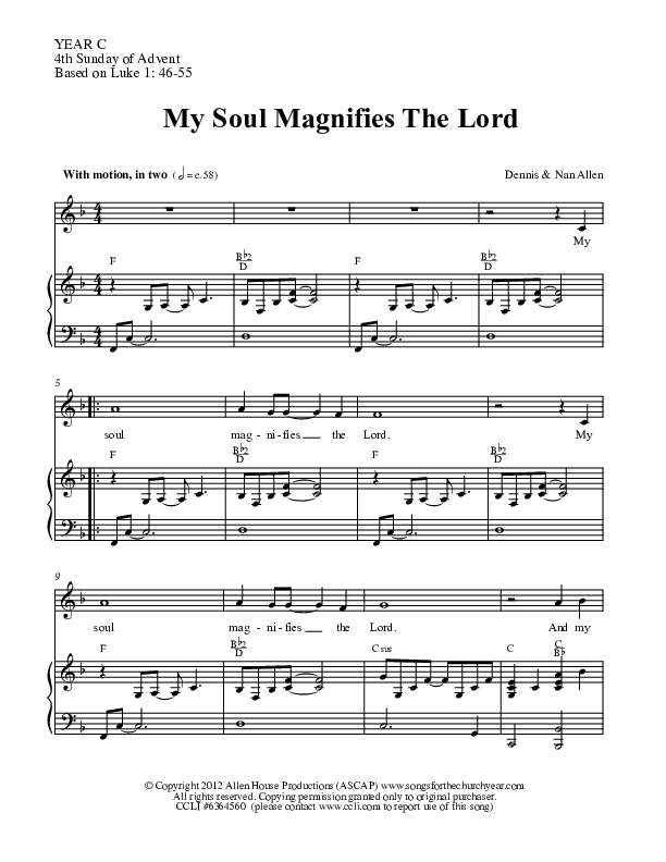 My Soul Magnifies The Lord Piano/Vocal (Dennis Allen / Nan Allen)